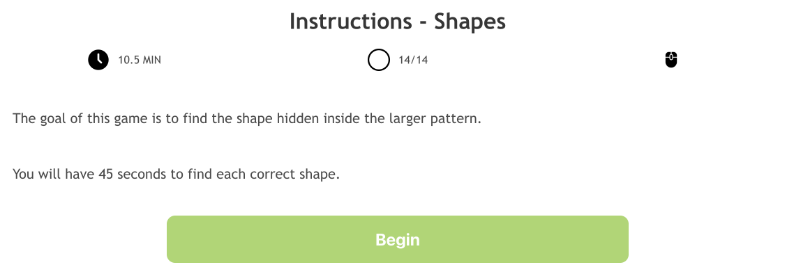 Game 15: Shapes (45 seconds per question, 14 questions)